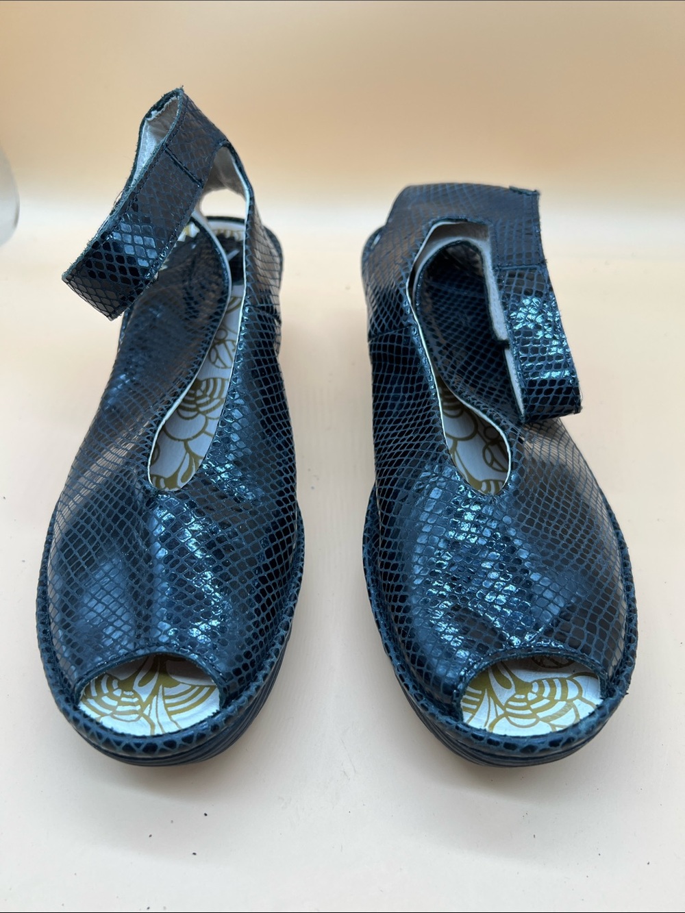 Fly London Metallic Navy Open-Toe Ankle Strap Sandals
